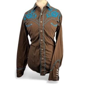 Rockmount Ranch Wear Men's Brown Turquoise Floral Western Shirt Size‎ M